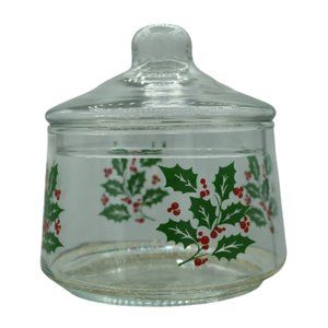 Vintage Indiana Glass Holly and Berry Candy Dish